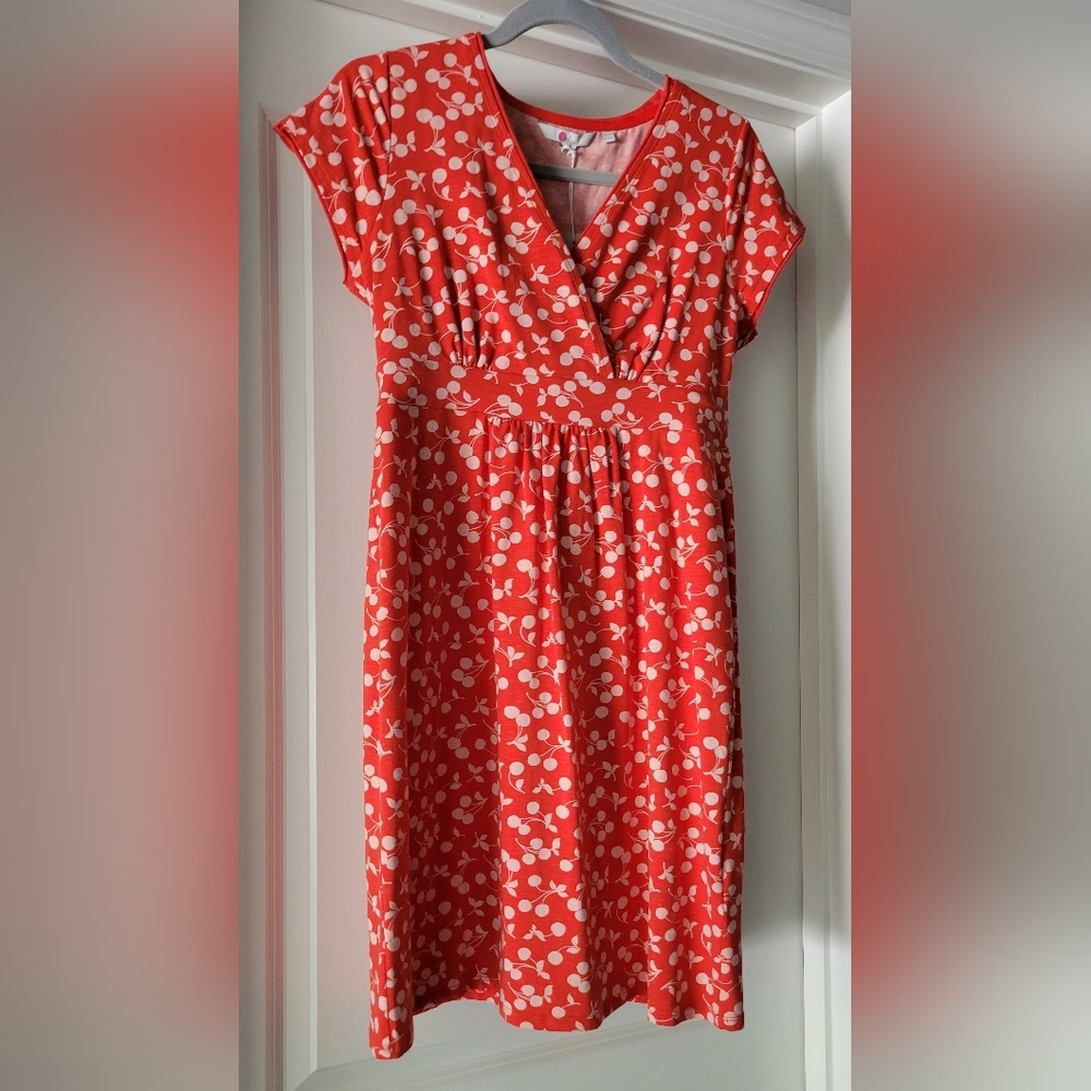 NWT- Boden Knee-Length Short Sleeve Dress - Cherries Pattern Size 8P
